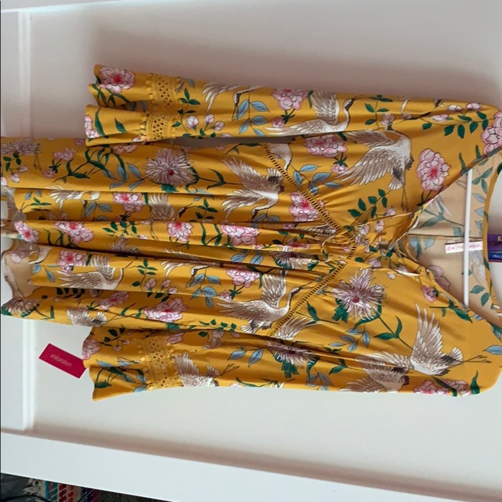 Yellow cutout long sleeve flowy summer dress